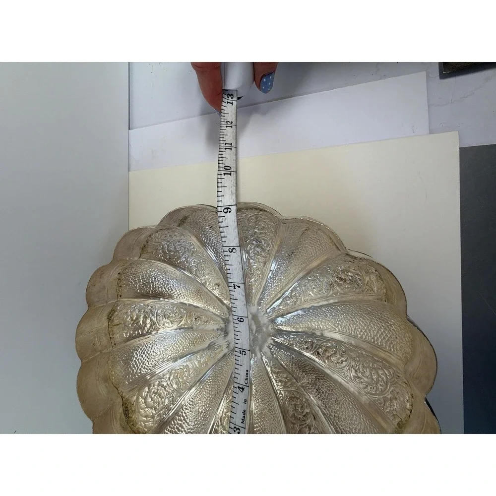Vintage Middle Eastern ARTISAN HANDCRAFTED SILVER BOWL DISH PUMPKIN